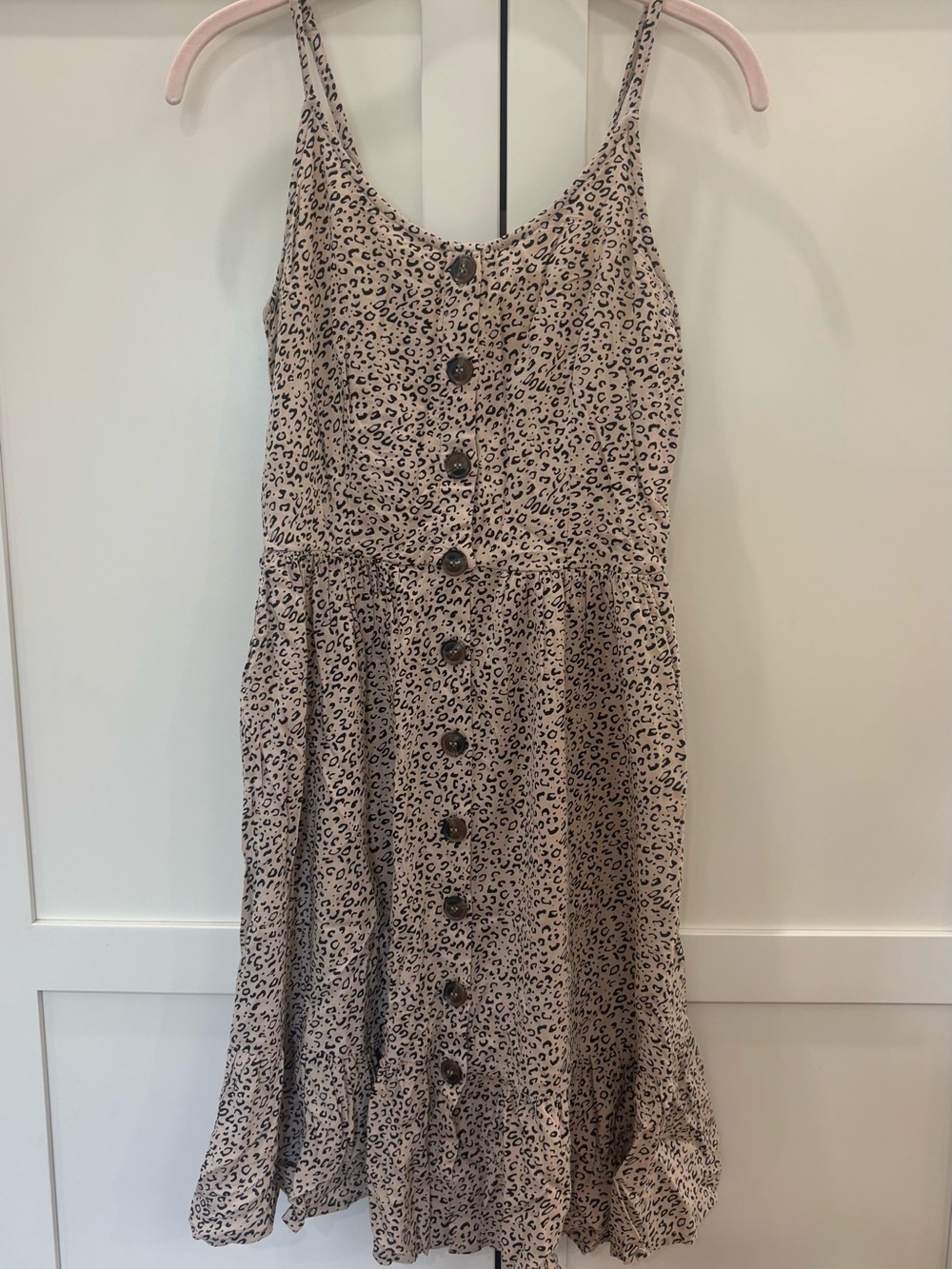 Japna Beige and Black Leopard-Print Button-Front Midi Dress